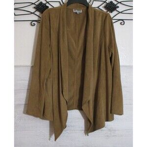 JM Collection Fox Suede Sweater Women's Size L Tan Long Sleeve Open Front